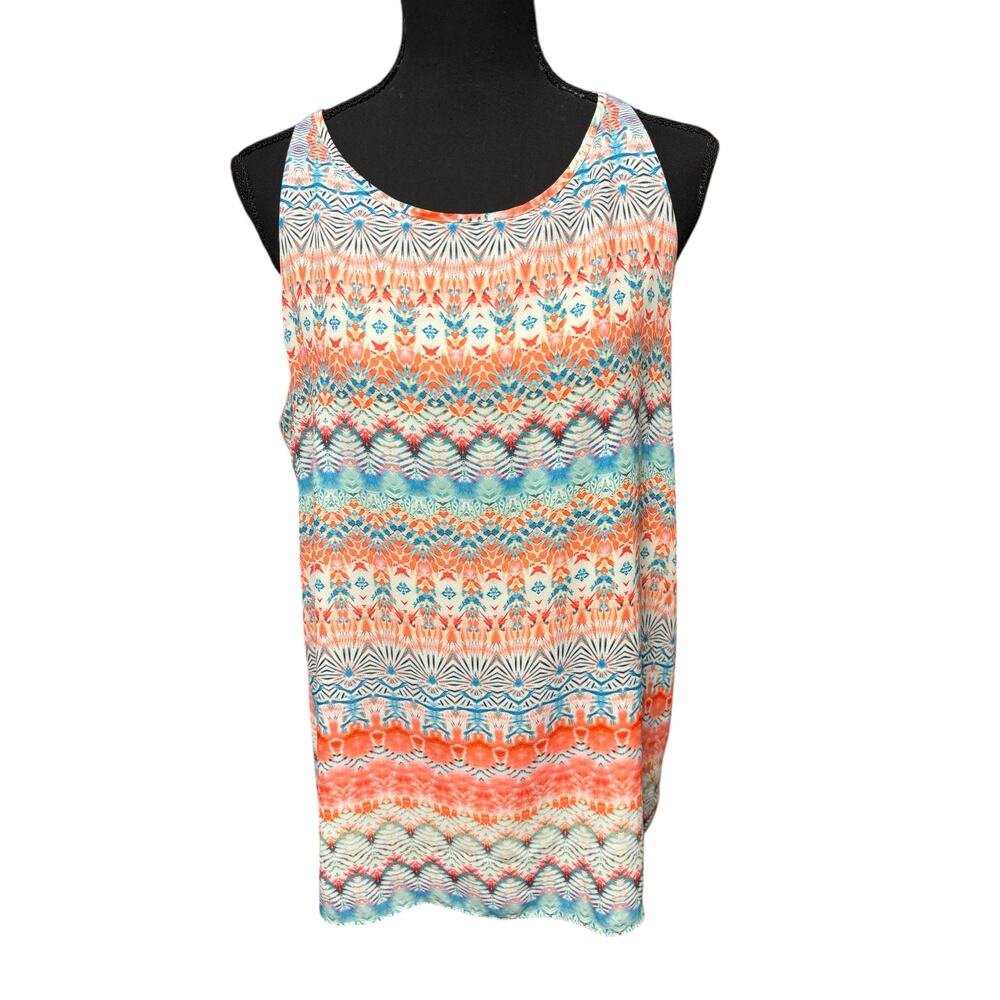 St. Tropez West Print Sleeveless Tank Top Size L Multicolor Relaxed Fit Colorful